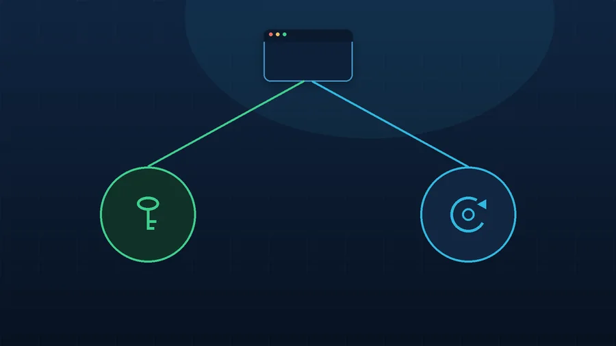 A website with two paths leading away from it: a key for owning outright and a repeating cycle for a monthly subscription