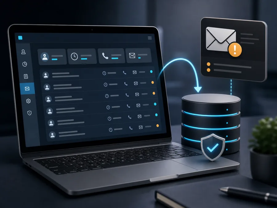 Website inquiries stored in an admin dashboard or CRM as a backup to email