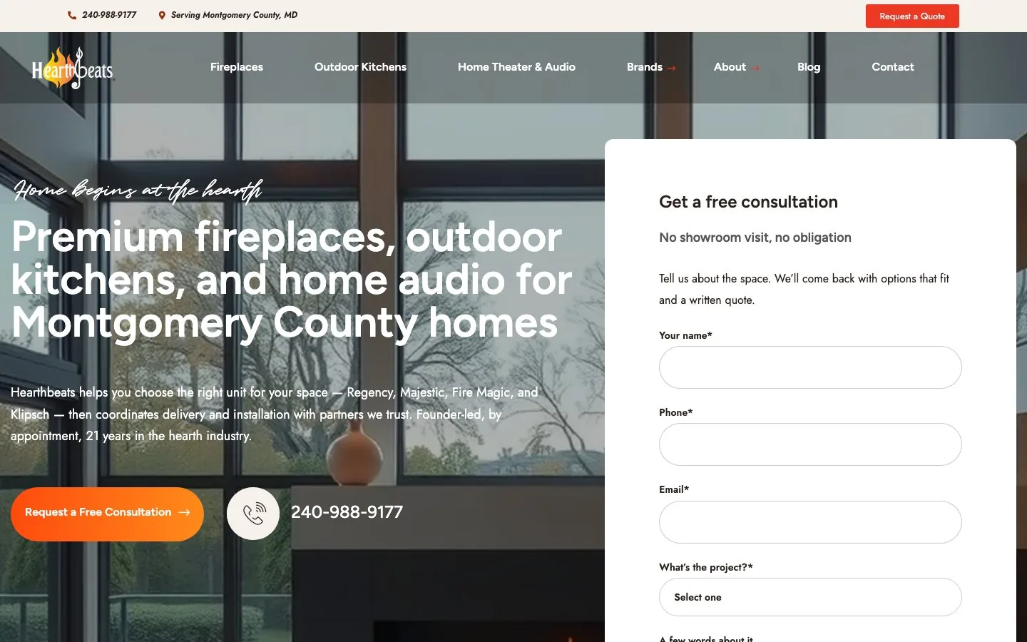 Hearthbeats home page with quote form above the fold