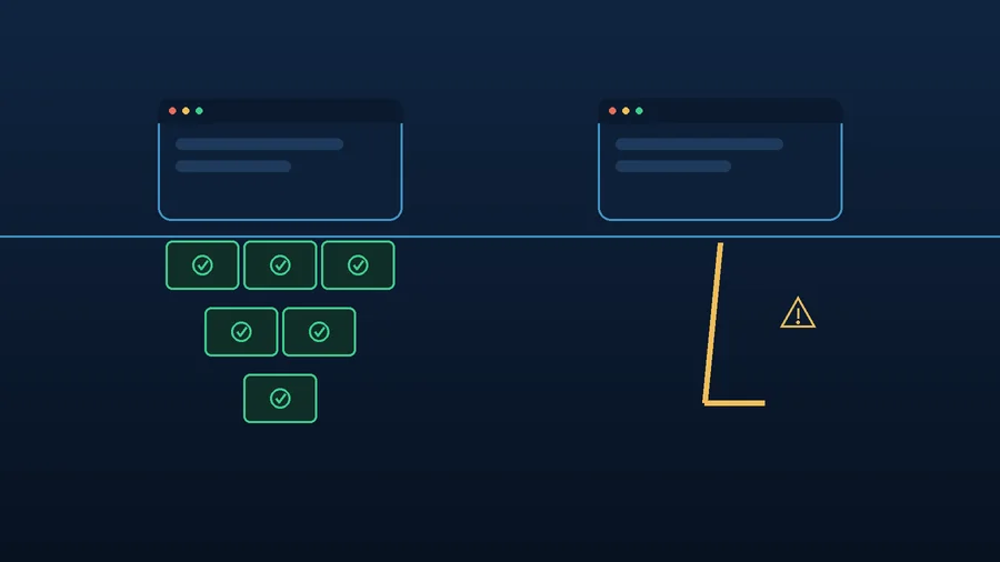 Two websites that look the same on the surface, one resting on a solid base and the other on a thin support